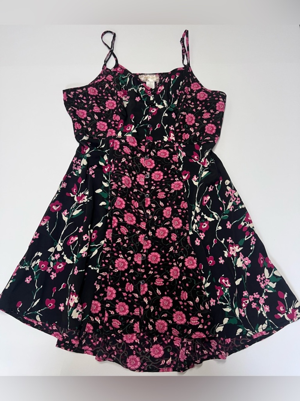 Band of Gypsies Boho Floral Mini Dress Button Front Flowy Strappy Size 12